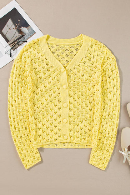 Openwork V-Neck Long Sleeve Cardigan Carauana Store
