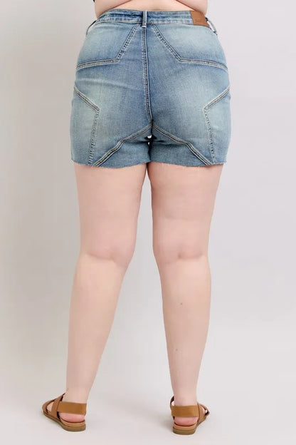 Judy Blue Full Size High Waist Star Seam Detail Denim Shorts Plus Size Carauana Store