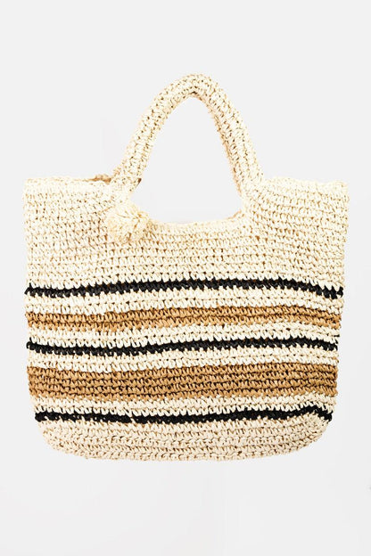 Fame Striped Straw Braided Tote Bag Carauana Store