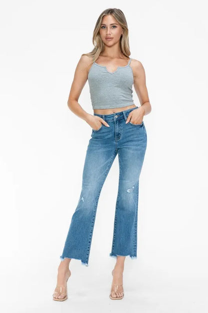 bytos Raw Hem Distressed Mid Rise Crop Jeans Carauana Store