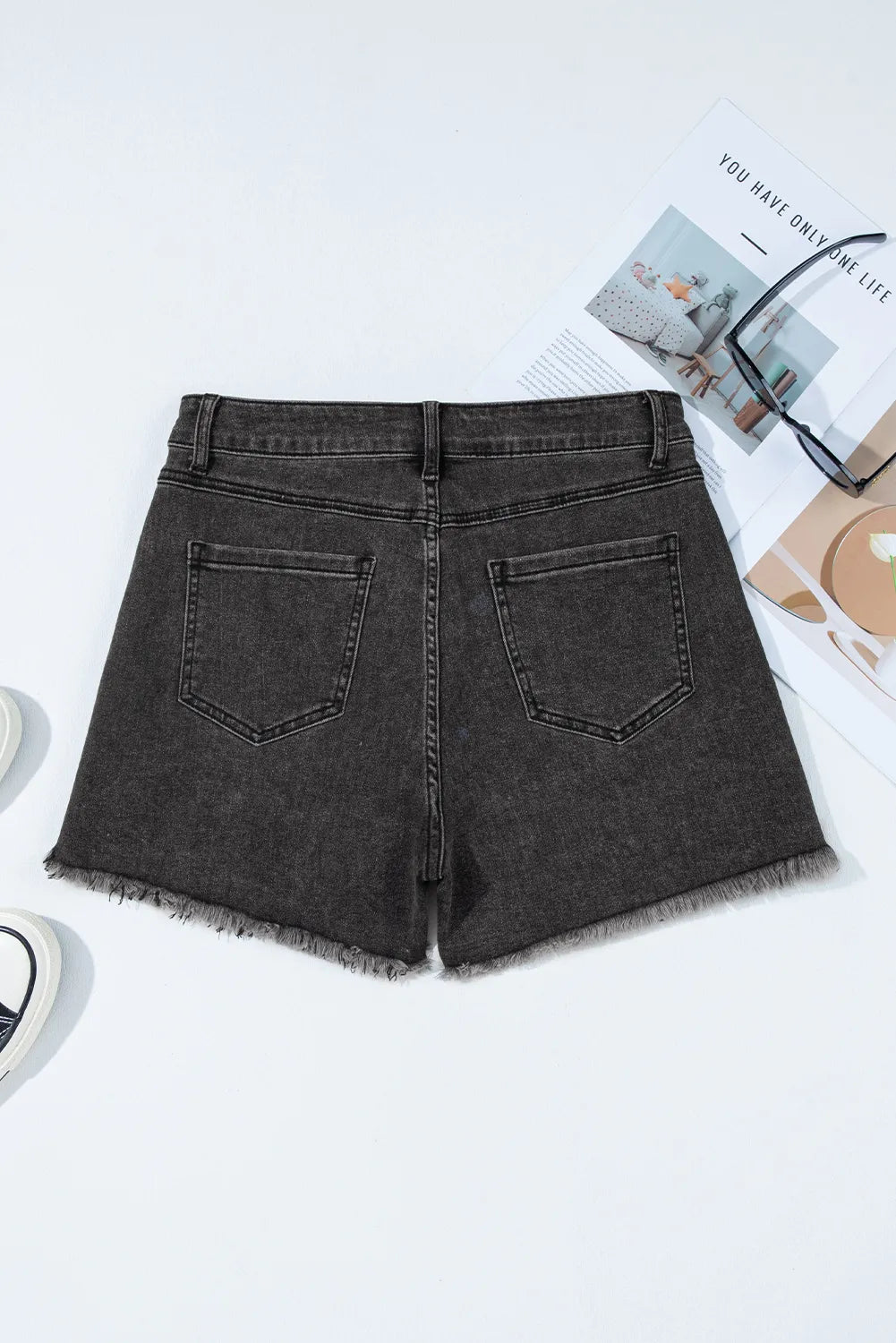 Raw Hem High Waist Denim Shorts Carauana Store