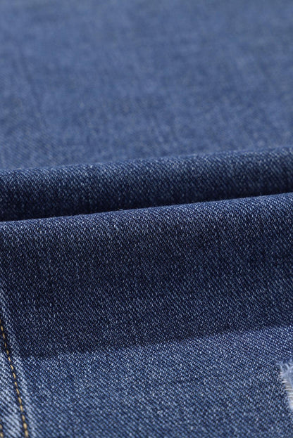 Plus Size Distressed Button Up Raw Hem Denim Jacket Carauana Store