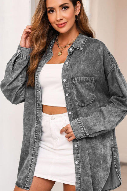 Button Up Dropped Shoulder Denim Top Carauana Store