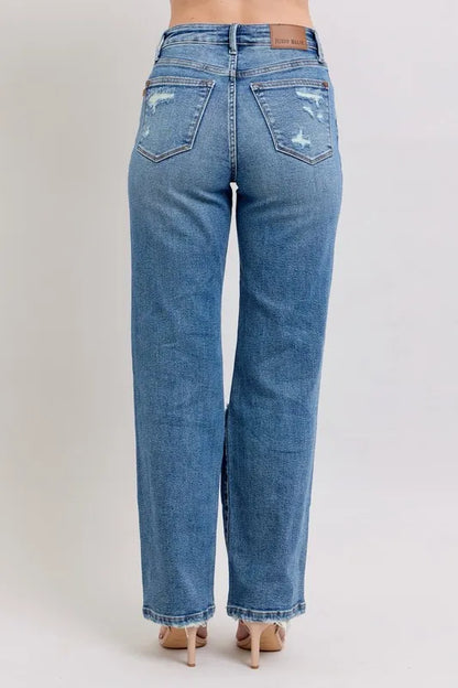Judy Blue Full Size High Waist Heavy Destroy Straight Jeans Plus Size Carauana Store
