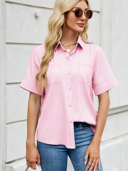 Collared Neck Short Sleeve Shirt Carauana Store