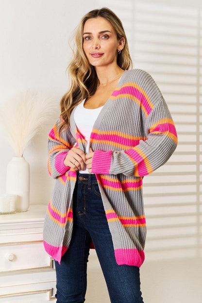 Woven Right Ribbed Long Sleeve Cardigan Carauana Store