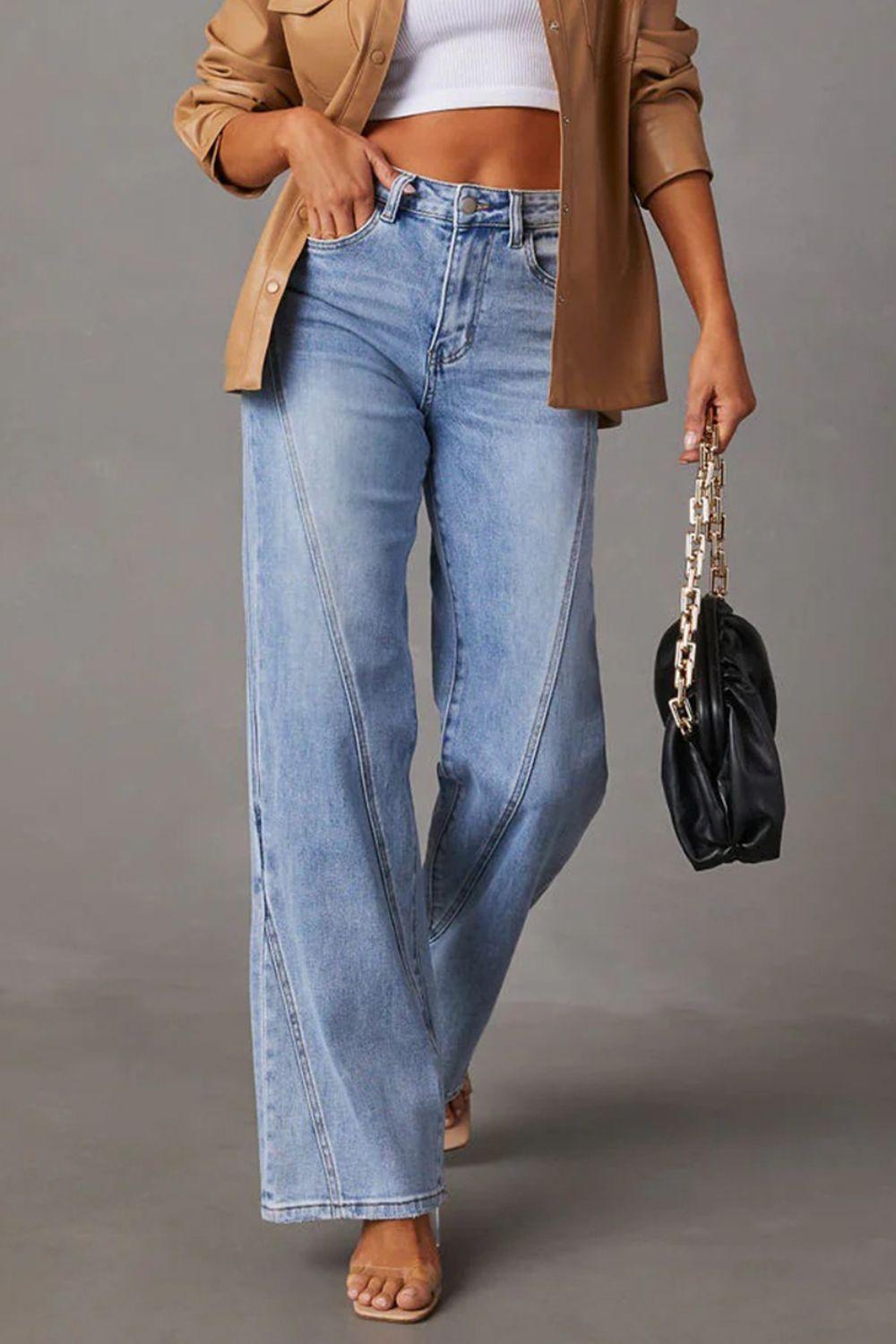 High Waist Straight Jeans with Pockets Carauana Store