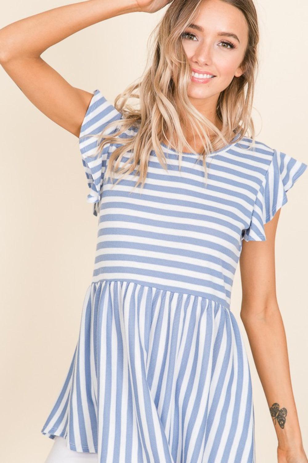 BOMBOM Striped Round Neck Blouse Carauana Store