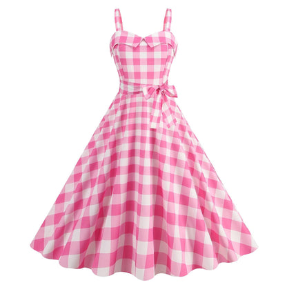Barbie pink Dress - with a pink plaid pattern 2023 - trendy Strapless Cocktail Rockabilly Party Swing Sweet Girls for cocktail parties and rockabilly events Carauana Store