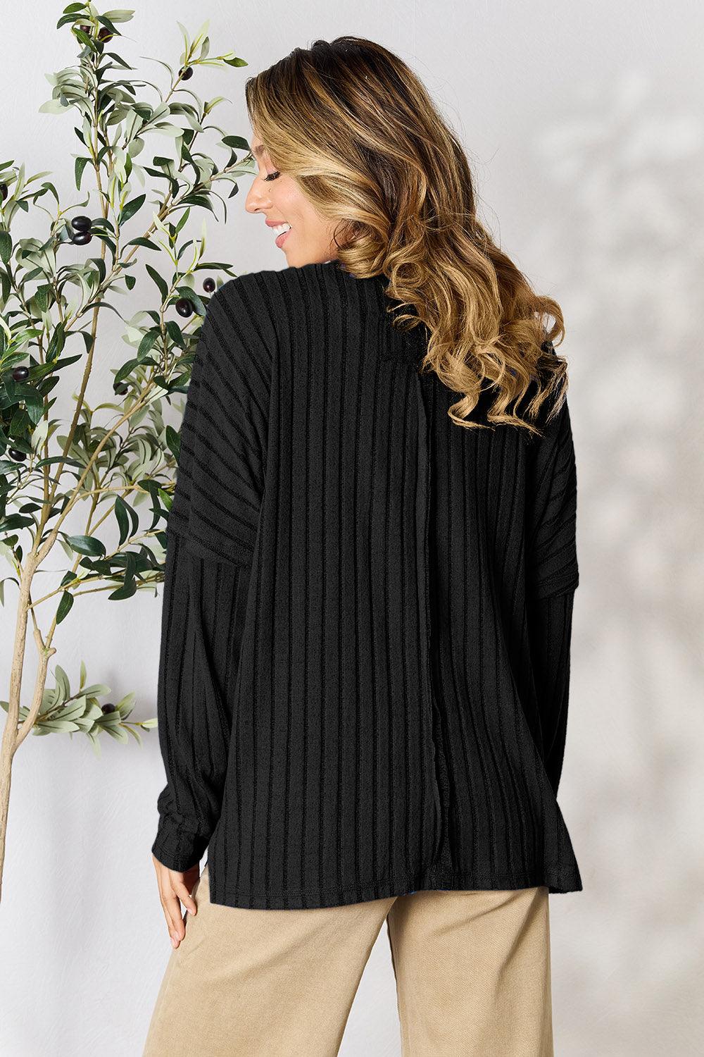 Basic Bae Full Size Ribbed Round Neck Slit Knit Top Carauana Store