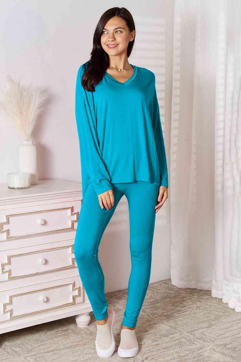 Basic Bae Full Size V-Neck Soft Rayon Long Sleeve Top and Pants Lounge Set Carauana Store