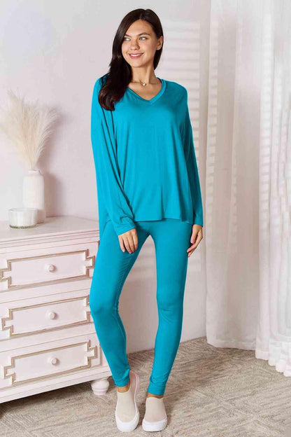 Basic Bae Full Size V-Neck Soft Rayon Long Sleeve Top and Pants Lounge Set Carauana Store