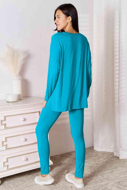 Basic Bae Full Size V-Neck Soft Rayon Long Sleeve Top and Pants Lounge Set Carauana Store