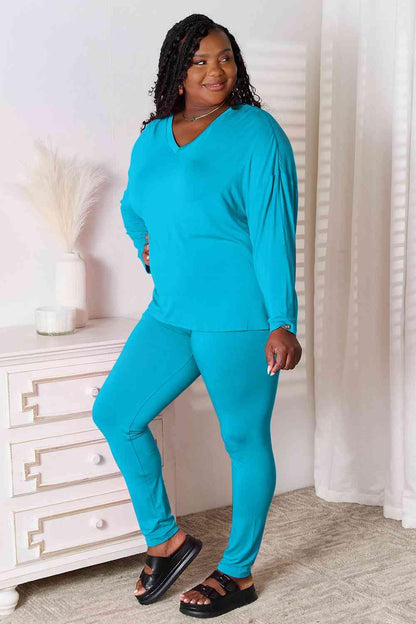Basic Bae Full Size V-Neck Soft Rayon Long Sleeve Top and Pants Lounge Set Carauana Store
