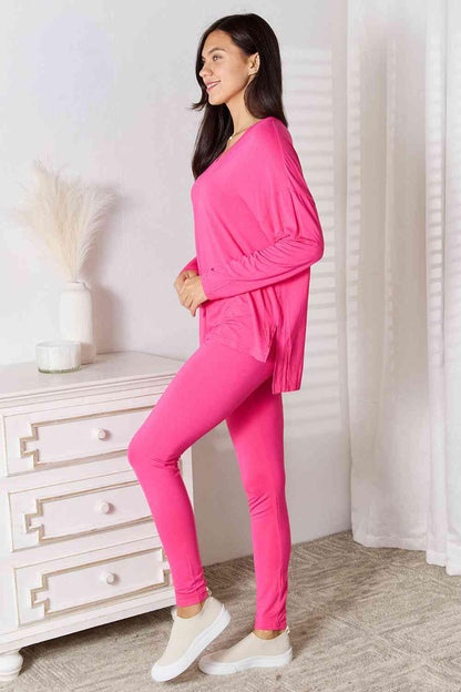 Basic Bae Full Size V-Neck Soft Rayon Long Sleeve Top and Pants Lounge Set Carauana Store
