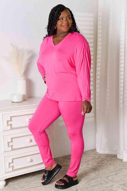 Basic Bae Full Size V-Neck Soft Rayon Long Sleeve Top and Pants Lounge Set Carauana Store