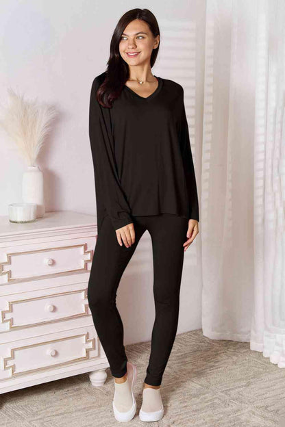 Basic Bae Full Size V-Neck Soft Rayon Long Sleeve Top and Pants Lounge Set Carauana Store