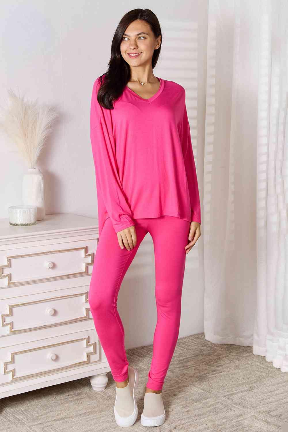 Basic Bae Full Size V-Neck Soft Rayon Long Sleeve Top and Pants Lounge Set Carauana Store