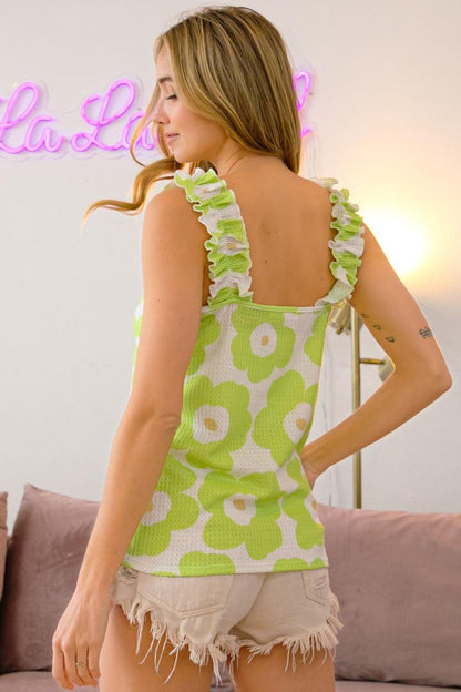BiBi Floral Waffle Ruffled Tank Carauana Store