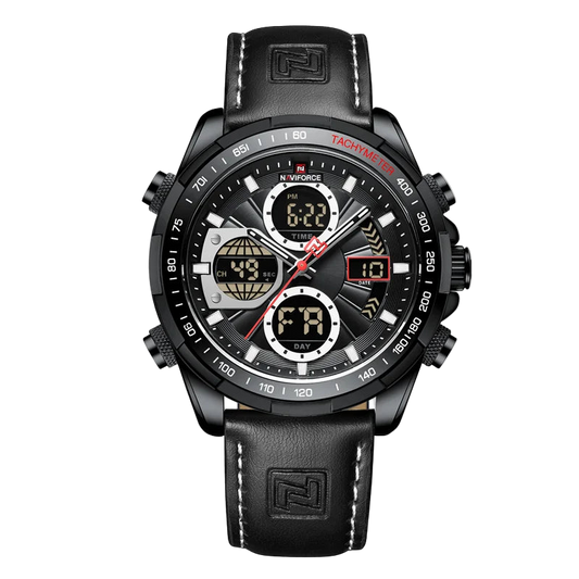 Black Naviforce watch with digital and analog display