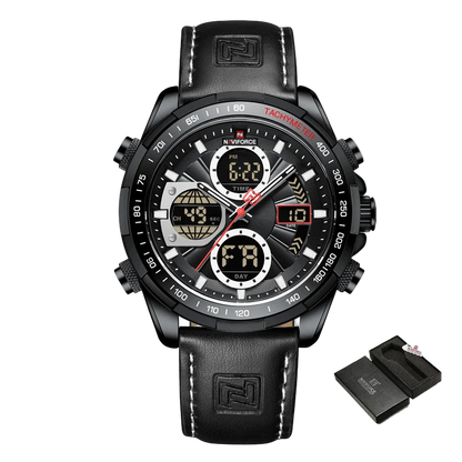 Black Naviforce watch with digital and analog display