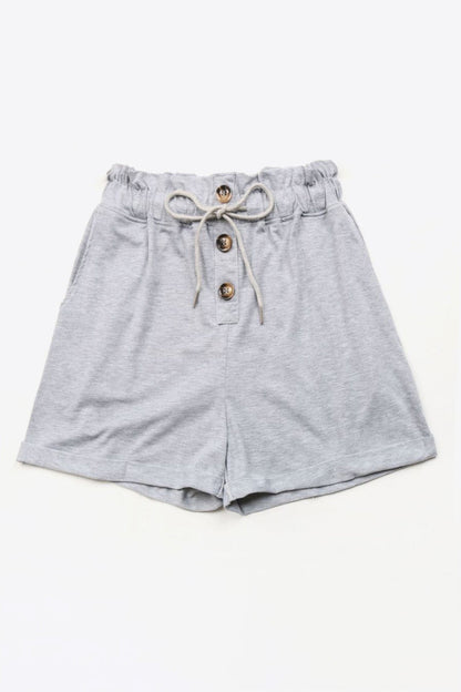 Buttoned Drawstring Waist Cuffed Shorts Carauana Store