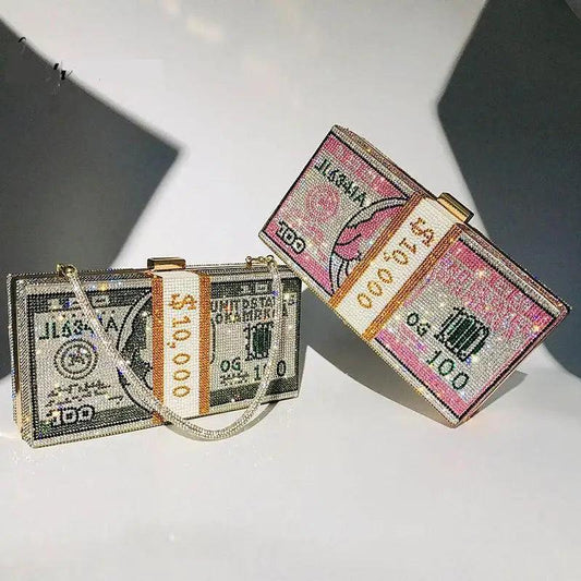 Carauana Dollar Diamond Crystal Wedding Clutch Bag | Designer Evening Purse | Luxury Chain Shoulder Bag Carauana Store