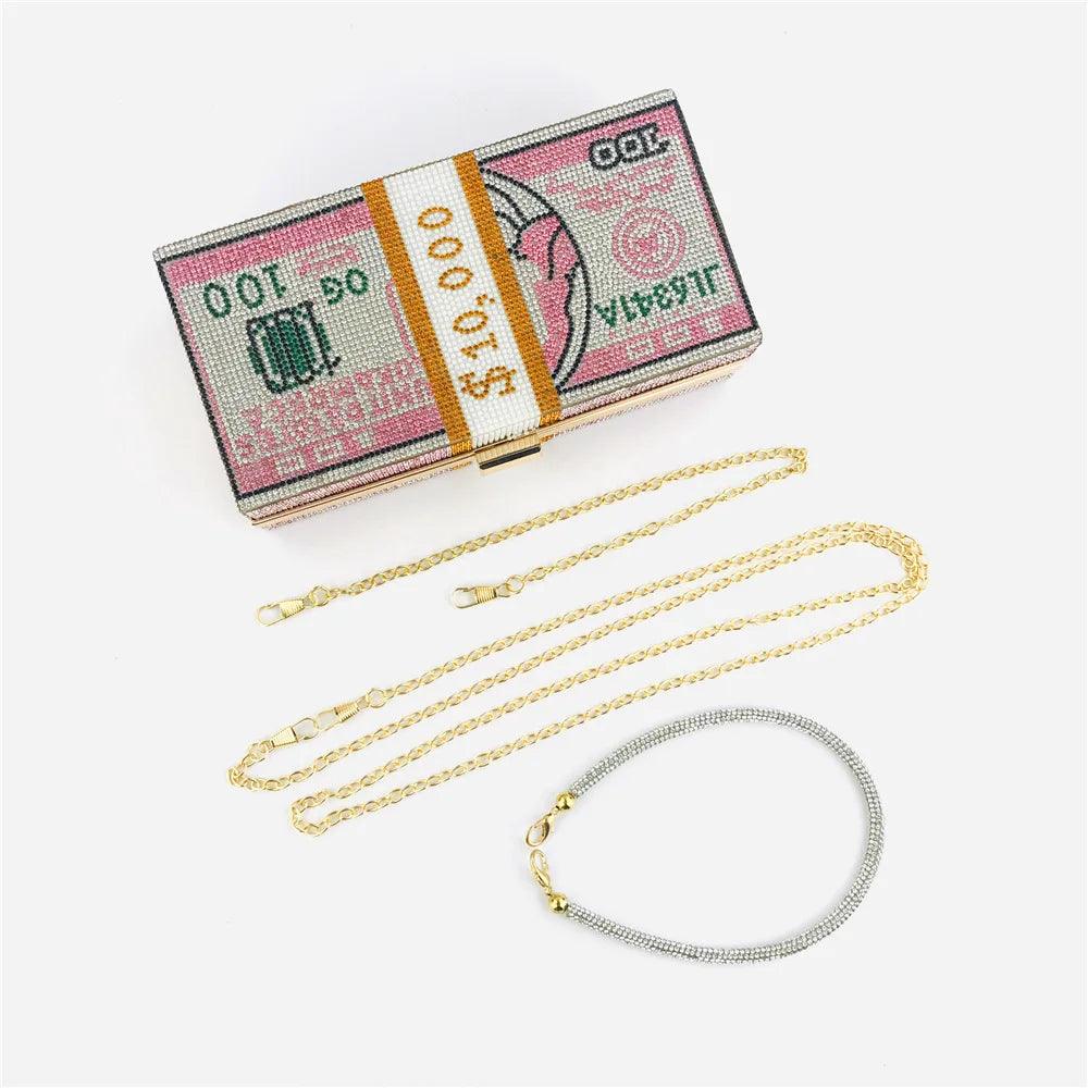 Carauana Dollar Diamond Crystal Wedding Clutch Bag | Designer Evening Purse | Luxury Chain Shoulder Bag Carauana Store