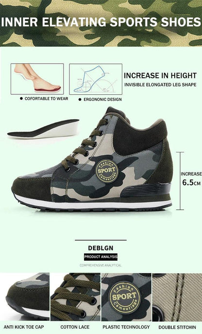 Carauana Women Camouflage 6.5cm Heel Height Increase Casual Shoes Carauana Store