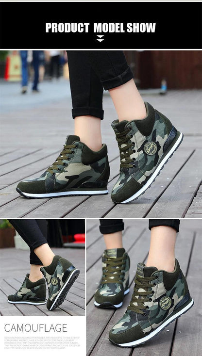 Carauana Women Camouflage 6.5cm Heel Height Increase Casual Shoes Carauana Store