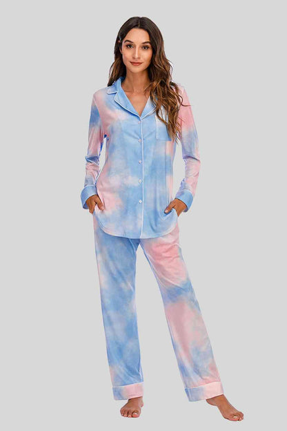 Collared Neck Long Sleeve Loungewear Set with Pockets Carauana Store