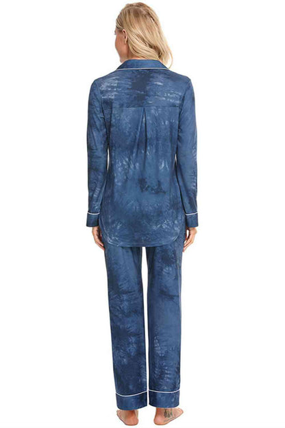 Collared Neck Long Sleeve Loungewear Set with Pockets Carauana Store