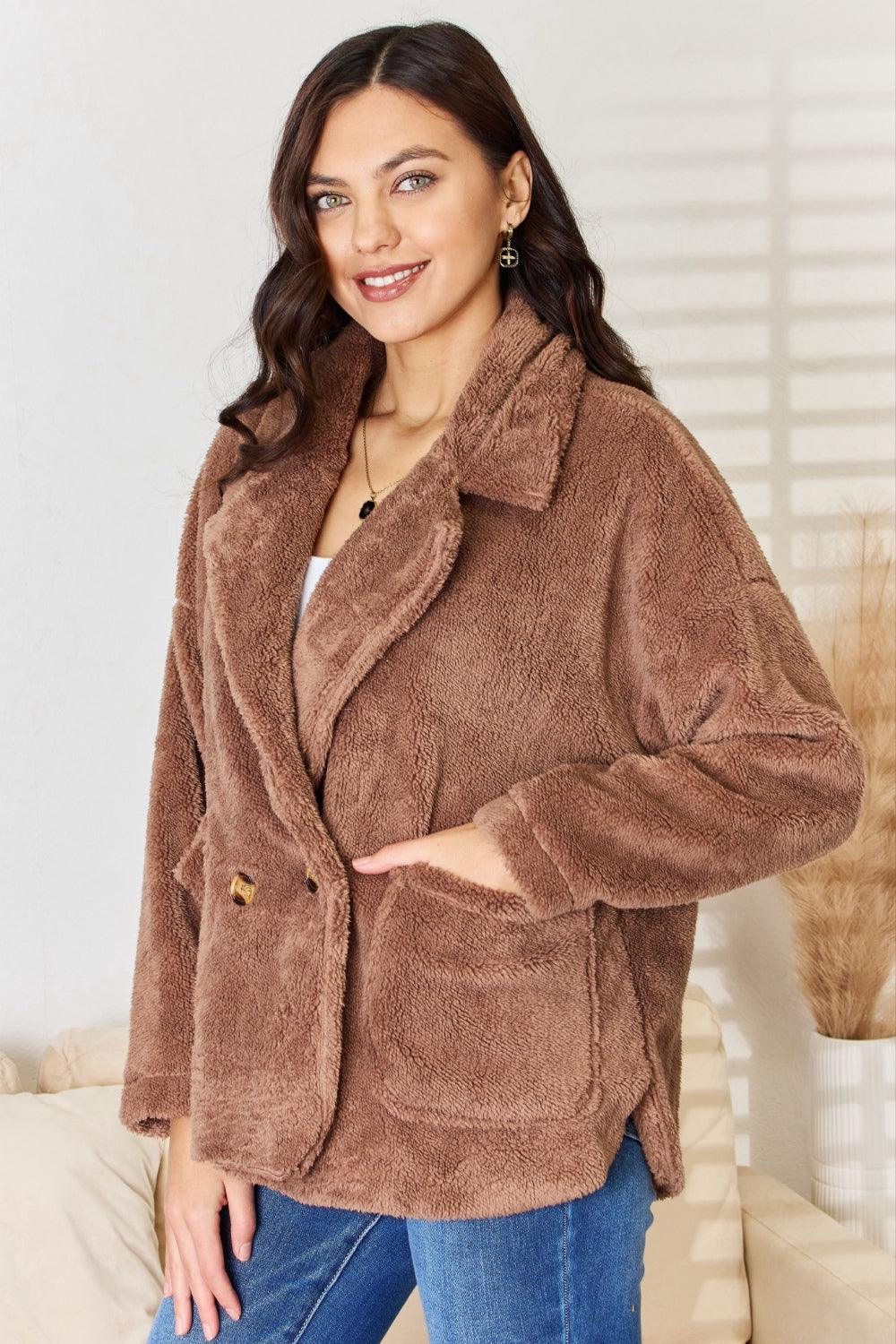 Culture Code Double Breasted Fuzzy Coat Carauana Store