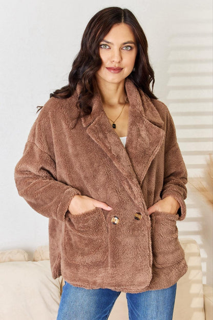 Culture Code Double Breasted Fuzzy Coat Carauana Store