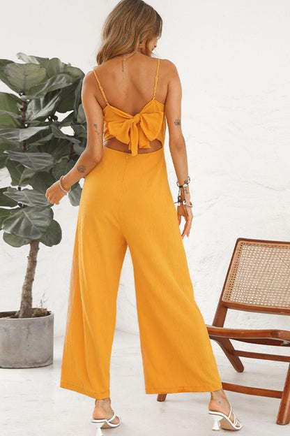 Cutout Spaghetti Strap Tie Back Wide Leg Jumpsuit Carauana Store