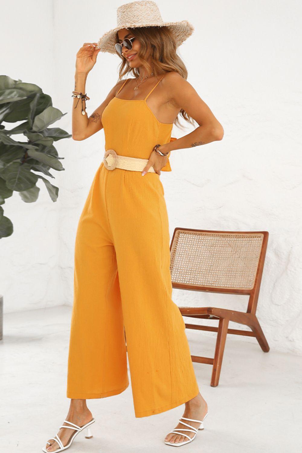 Cutout Spaghetti Strap Tie Back Wide Leg Jumpsuit Carauana Store