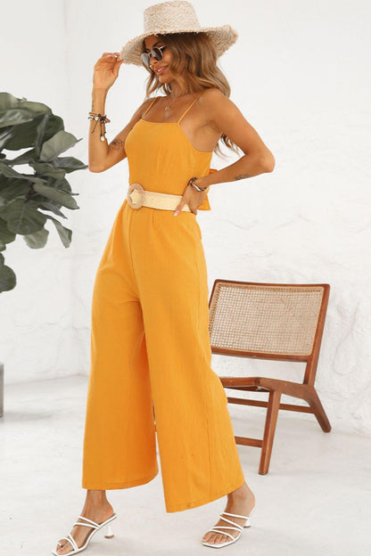 Cutout Spaghetti Strap Tie Back Wide Leg Jumpsuit Carauana Store