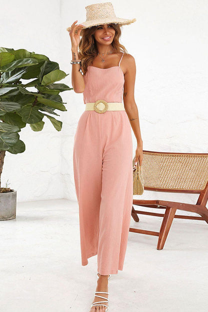 Cutout Spaghetti Strap Tie Back Wide Leg Jumpsuit Carauana Store