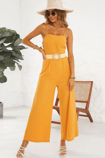 Cutout Spaghetti Strap Tie Back Wide Leg Jumpsuit Carauana Store