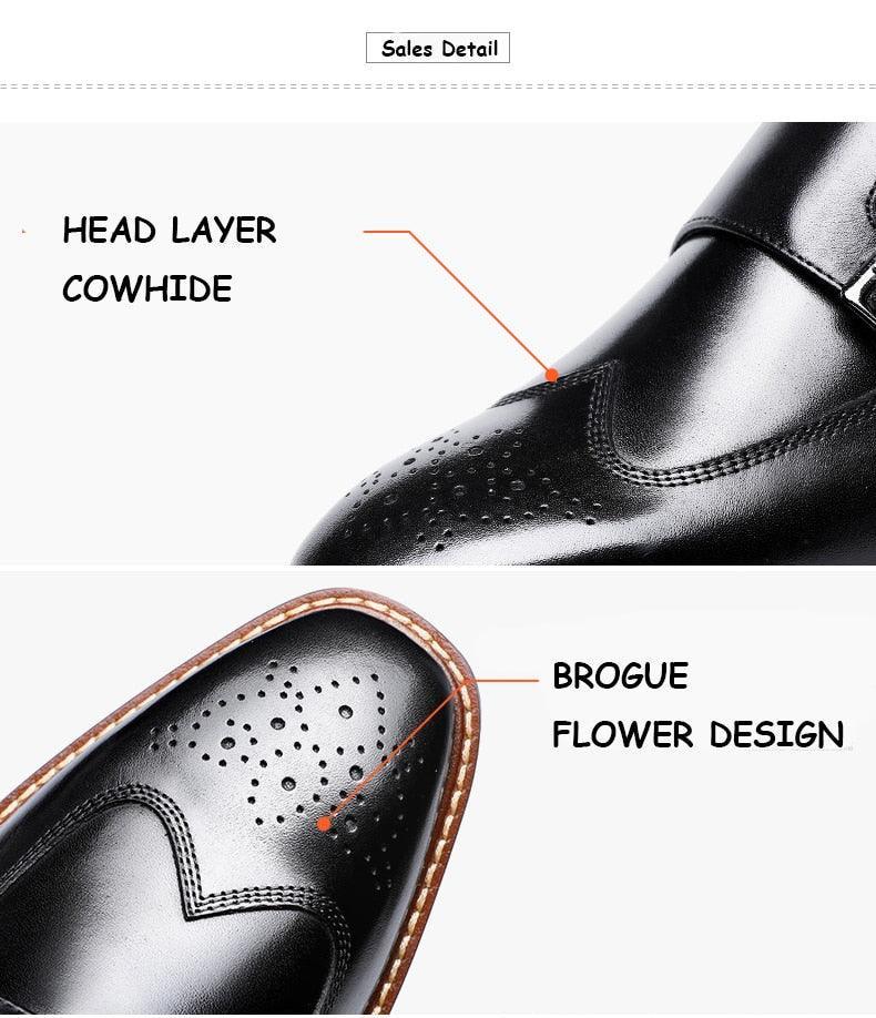 DESAI Monk Strap Slip on Genuine Leather Business Handmade Dress Brogue with Buckle Carauana Store