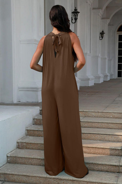 Double Take Full Size Tie Back Cutout Sleeveless Jumpsuit Carauana Store