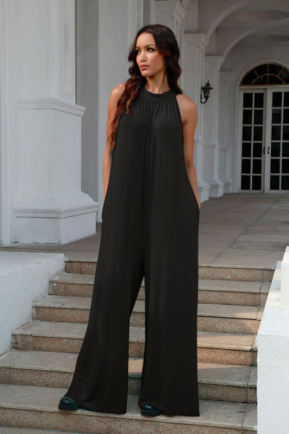 Double Take Full Size Tie Back Cutout Sleeveless Jumpsuit Carauana Store