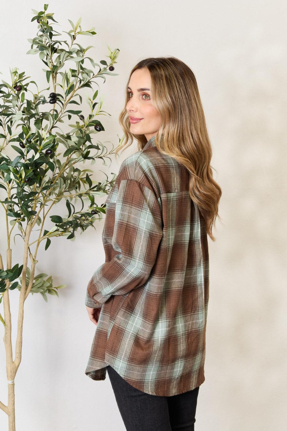 Double Take Plaid Dropped Shoulder Shirt Carauana Store