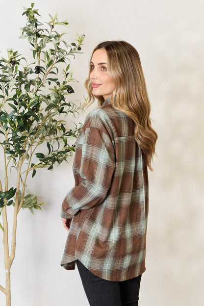 Double Take Plaid Dropped Shoulder Shirt Carauana Store
