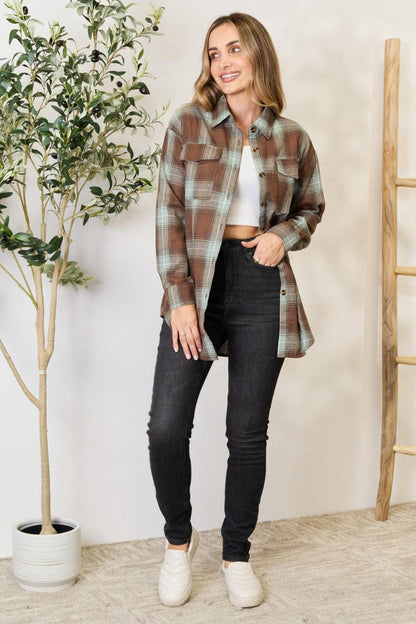 Double Take Plaid Dropped Shoulder Shirt Carauana Store