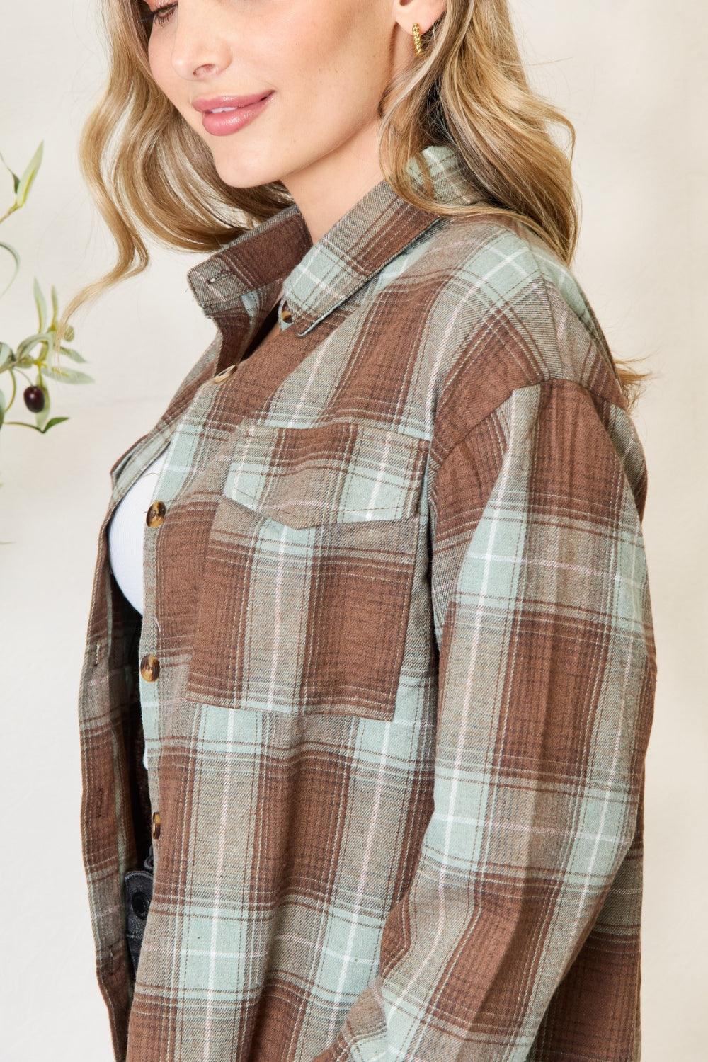 Double Take Plaid Dropped Shoulder Shirt Carauana Store