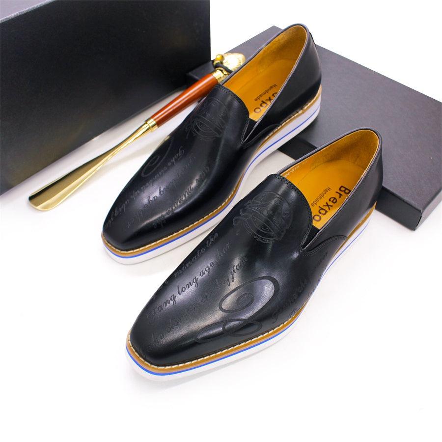 Fashion men casual shoes green comfortable flat loafers classic pointed handmade leather Carauana Store