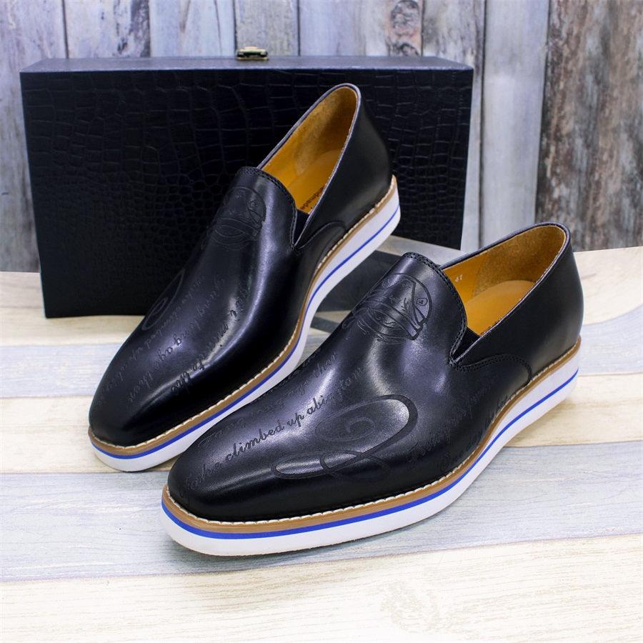 Fashion men casual shoes green comfortable flat loafers classic pointed handmade leather Carauana Store