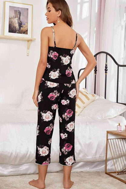 Floral V-Neck Cami and Cropped Pants Lounge Set Carauana Store