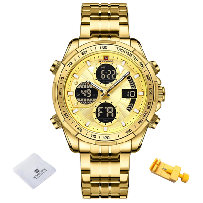 Gold Naviforce watch with digital display